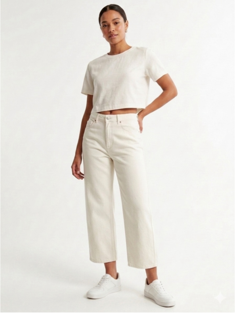 Women's H&M White Wide-Leg High-Rise Jeans Ankle Size 10 - 650